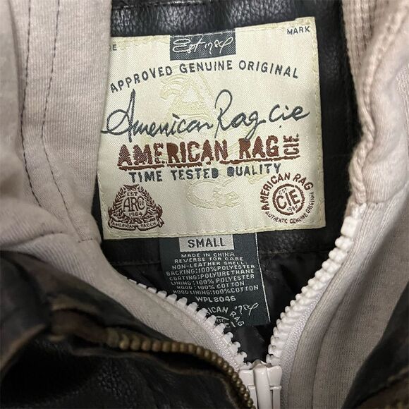 AMERICAN RAG  Black Motorcycle Jacket with Hoodie Size S - Picture 2 of 4